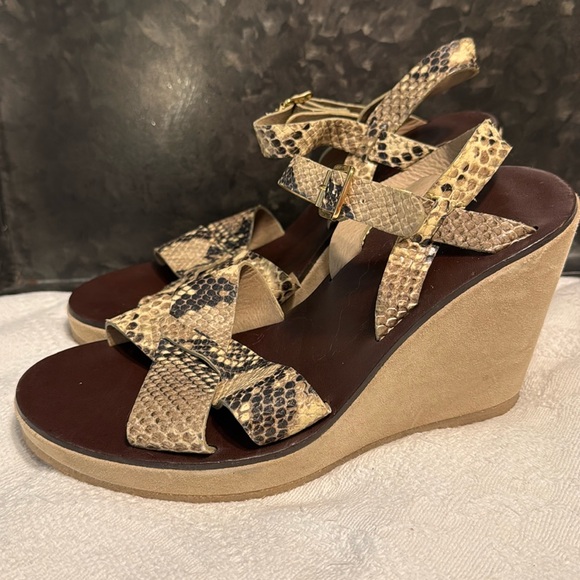 APC Snakeskin Python Juliette Sandals Wedges Suede Heels SZ 38 Rue Madame Paris - Picture 1 of 9